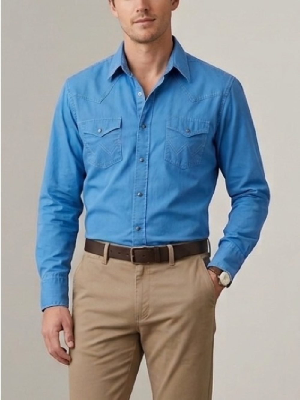 Wrangler Retro Blue Western Long Sleeve Snap Button Shirt, sz Medium